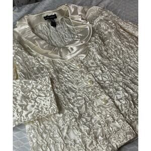 VTG CACHET Womens Ivory Textured Satin Jacket Sequin Crinkle Ruffle Collar Sz 8